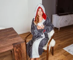 JAWS Great White Shark Unisex Hooded Fleece Robe for Adults | One Size Fits Most