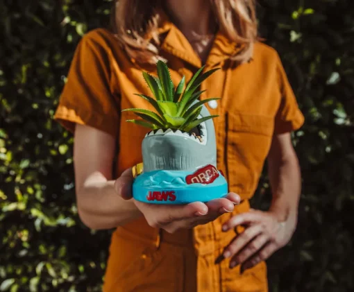 JAWS Shark 4-Inch Ceramic Mini Planter With Artificial Succulent