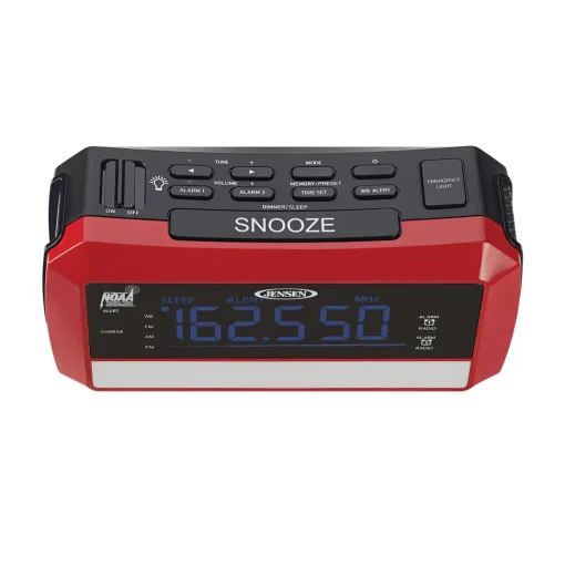 Jensen Digital AM/FM Weather Band Alarm Clock Radio with NOAA Weather Alert and Flashlight