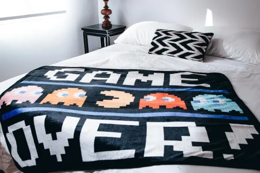Pac-Man "Game Over" Fleece Throw Blanket | 45 x 60 Inch Cozy Blanket