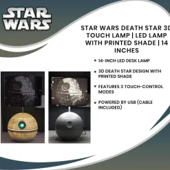 Star Wars - Death Star 3D Touch Lamp | LED Lamp With Printed Shade | 14 Inches