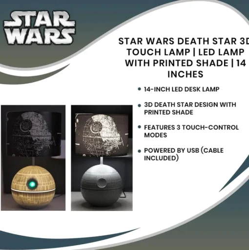 Star Wars - Death Star 3D Touch Lamp | LED Lamp With Printed Shade | 14 Inches