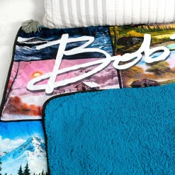 Bob Ross Oversized Fleece Sherpa Throw Blanket | 54 x 72 Inches