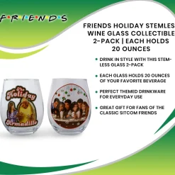 Friends Holiday Stemless Wine Glass Collectible 2-Pack | Each Holds 20 Ounces