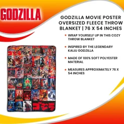 Godzilla Movie Poster Oversized Fleece Throw Blanket | 76 x 54 Inches