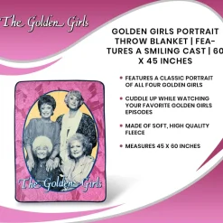 Golden Girls Portrait Throw Blanket | Features A Smiling Cast | 60 x 45 Inches