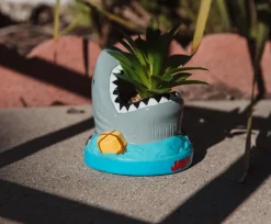 JAWS Shark 4-Inch Ceramic Mini Planter With Artificial Succulent