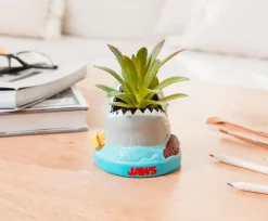 JAWS Shark 4-Inch Ceramic Mini Planter With Artificial Succulent