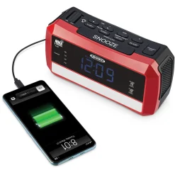 Jensen Digital AM/FM Weather Band Alarm Clock Radio with NOAA Weather Alert and Flashlight