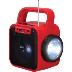 Jensen Portable Bluetooth Rechargeable Speaker with USB Charging, FM Radio, Flashlight, and Solar Charging Panel