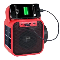 Jensen Portable Bluetooth Rechargeable Speaker with USB Charging, FM Radio, Flashlight, and Solar Charging Panel