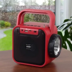 Jensen Portable Bluetooth Rechargeable Speaker with USB Charging, FM Radio, Flashlight, and Solar Charging Panel