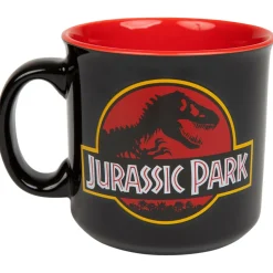 Jurassic Park Classic Logo Black Ceramic Camper Mug | Holds 20 Ounces