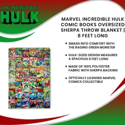 Marvel Incredible Hulk Comic Books Oversized Sherpa Throw Blanket | 8 Feet Long