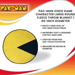 Pac-Man Video Game Character Large Round Fleece Throw Blanket | 60-Inch Diameter