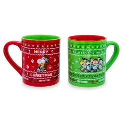 Peanuts Charlie Brown and Snoopy Christmas Sweaters Ceramic Mugs | Set of 2