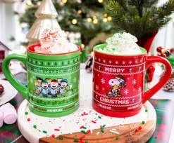 Peanuts Charlie Brown and Snoopy Christmas Sweaters Ceramic Mugs | Set of 2