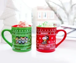 Peanuts Charlie Brown and Snoopy Christmas Sweaters Ceramic Mugs | Set of 2
