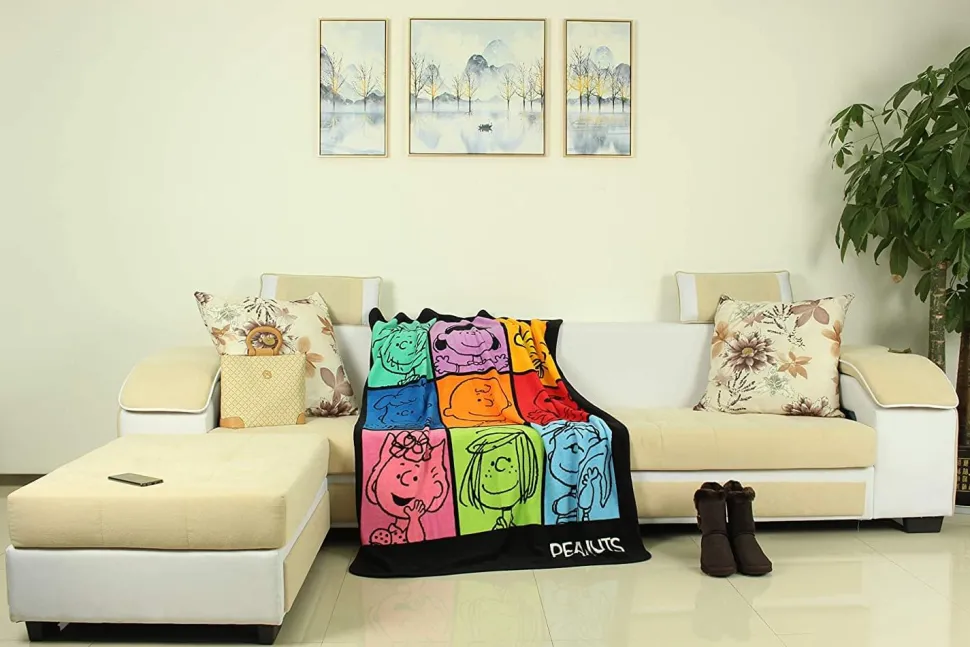 Peanuts Multicolor Character Grid Fleece Throw Blanket | 45 x 60 Inches