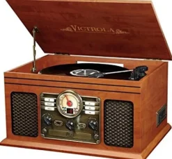 Victrola 6 in 1 Music Center Bluetooth CD 3Speed Turntable AM FM Mahogany