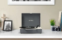 Victrola Re-Spin Sustainable Suitcase Record Player Bluetooth (Gray)